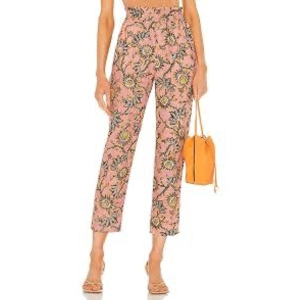 A.L.C. Henry Pink Floral Linen Pull On Tapered Pants Size 6